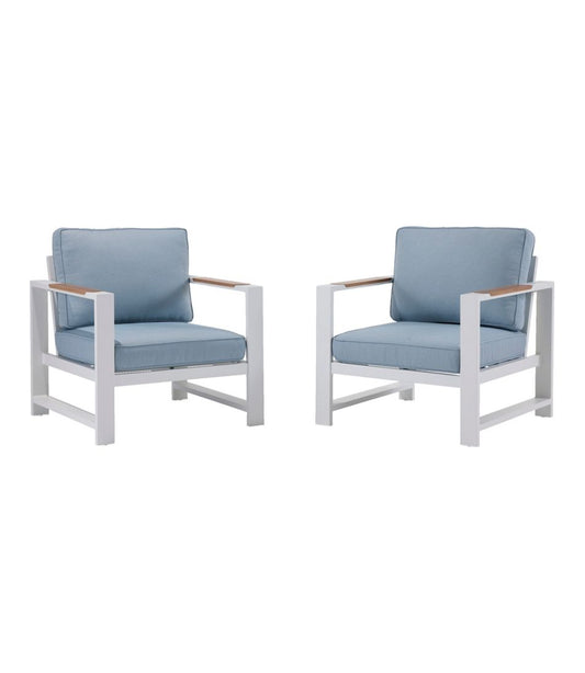White Aluminum Deep Seating Armchair with Blue Cushions, Set of Two - L.L.Bean Quality