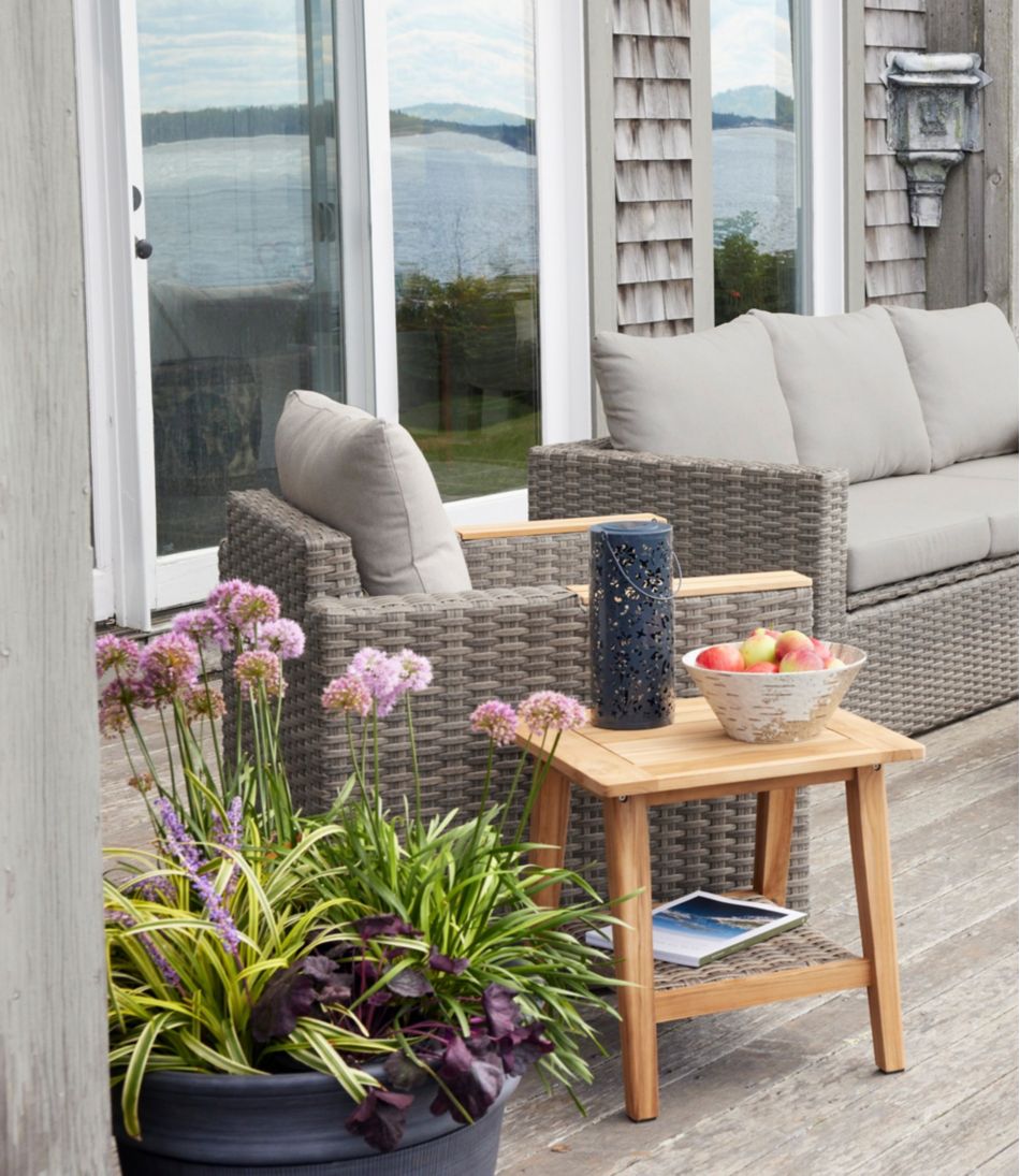 Teak Side Table with Wicker Storage Shelf - L.L.Bean Top Pick