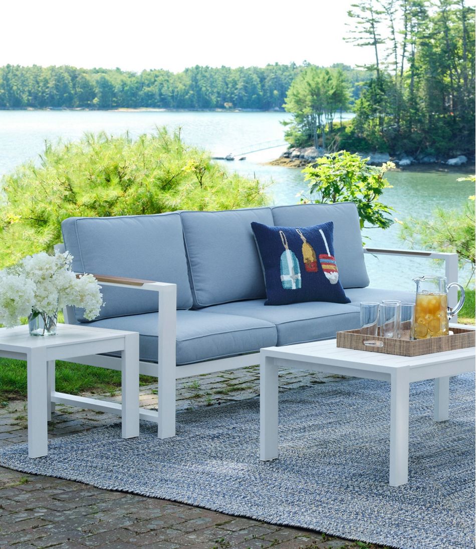 White Aluminum Deep Seating Sofa with Blue Cushions - L.L.Bean Popular