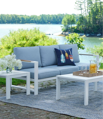 White Aluminum Deep Seating Sofa with Blue Cushions - L.L.Bean Popular
