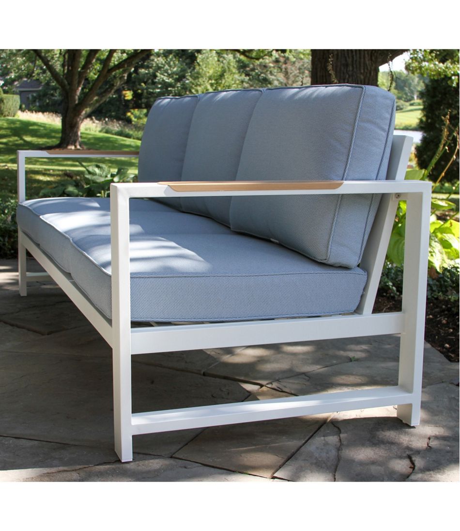 White Aluminum Deep Seating Sofa with Blue Cushions - L.L.Bean Popular
