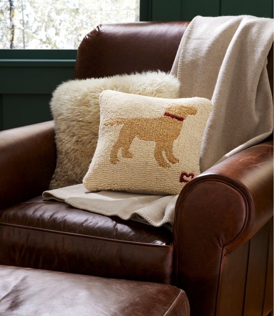 Wool Hooked Throw Pillow, Yellow Dog, 14" x 14" - L.L.Bean Exclusive