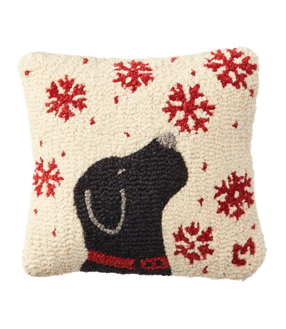 Wool Hooked Throw Pillow, Snowflake Black Lab, 14" x 14" - L.L.Bean Signature