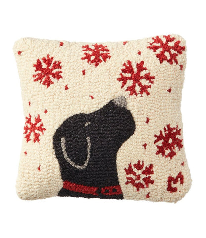 Wool Hooked Throw Pillow, Snowflake Black Lab, 14" x 14" - L.L.Bean Signature
